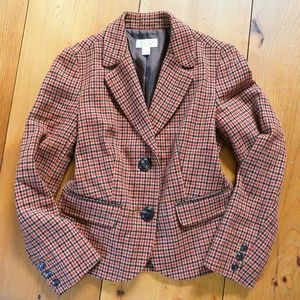 Wool Blazer Earthy Checked Houndstooth Brown Orange Size 8